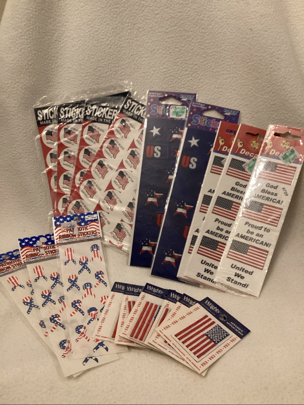 12 Patriotic Stickers & 6 Self-Adhesive Patches ~ USA ~ Stars & Stripes ~ Flag